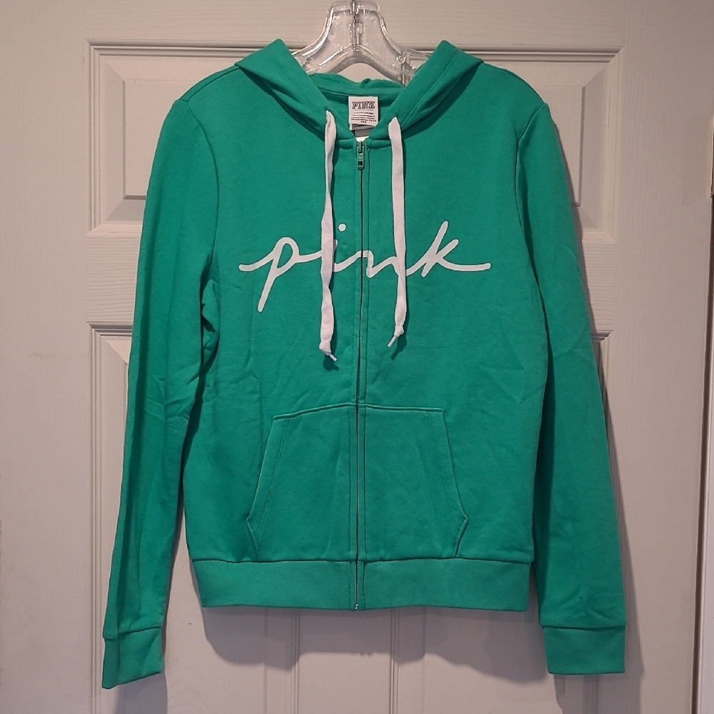 PINK Victoria's Secret Teal Hoodie with White Accents (size S)